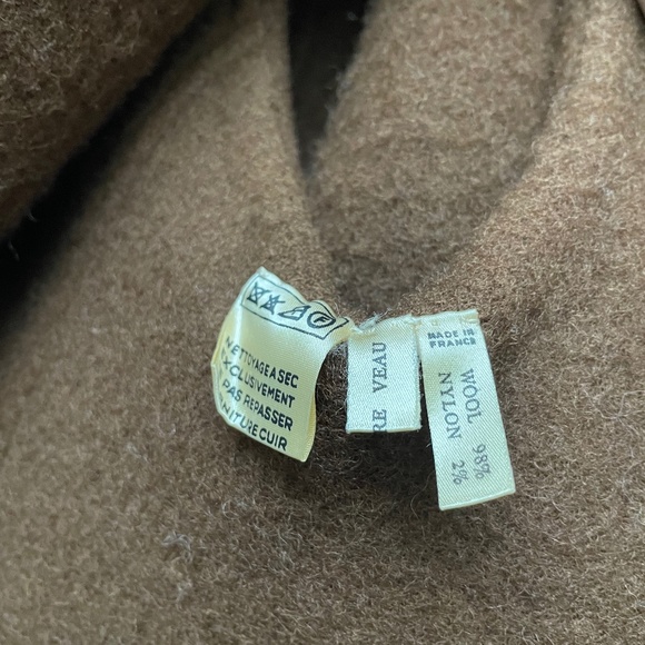 Hermes Brown Double Breasted Suede Leather Trim Trench Style Wool Coat, 1970s - Picture 10 of 11